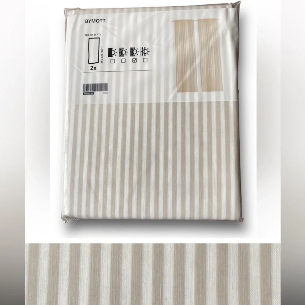 NWT pair of 2 panel curtains neutral color beige stripes LONG 47x98”